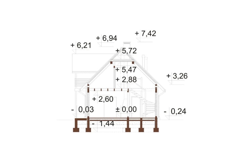 Projekt domu L-6152  - przekrój A-A