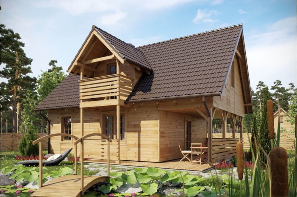 Projekt domu Szczawnica tech. L-6152 tech., parterowy z poddaszem mieszkalnym, bez podpiwniczenia-kolorystyka wersja 3