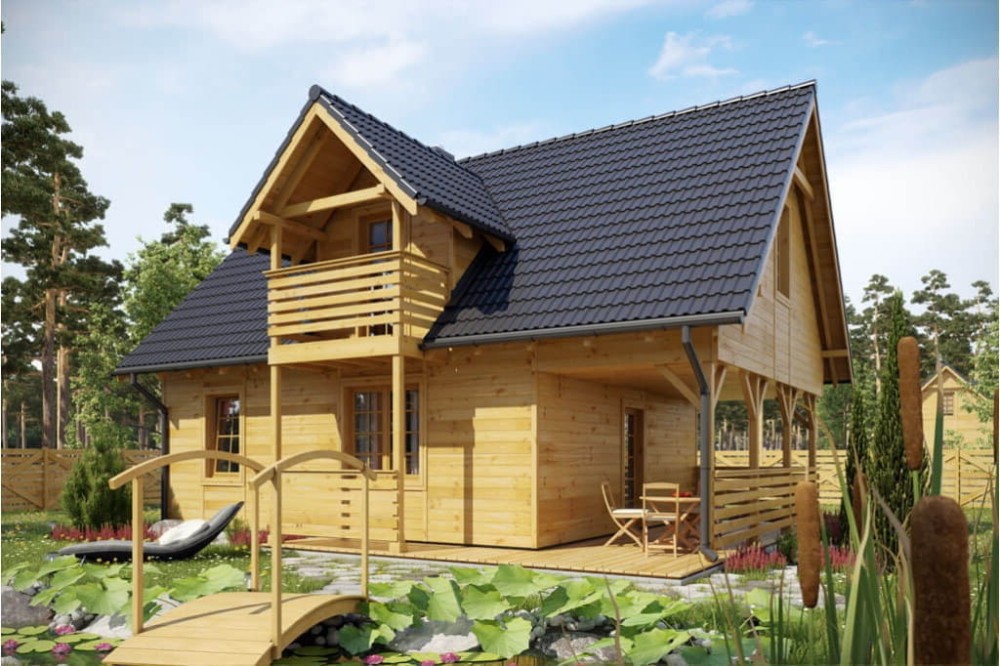 Projekt domu Szczawnica tech. L-6152 tech., parterowy z poddaszem mieszkalnym, bez podpiwniczenia-kolorystyka wersja 4