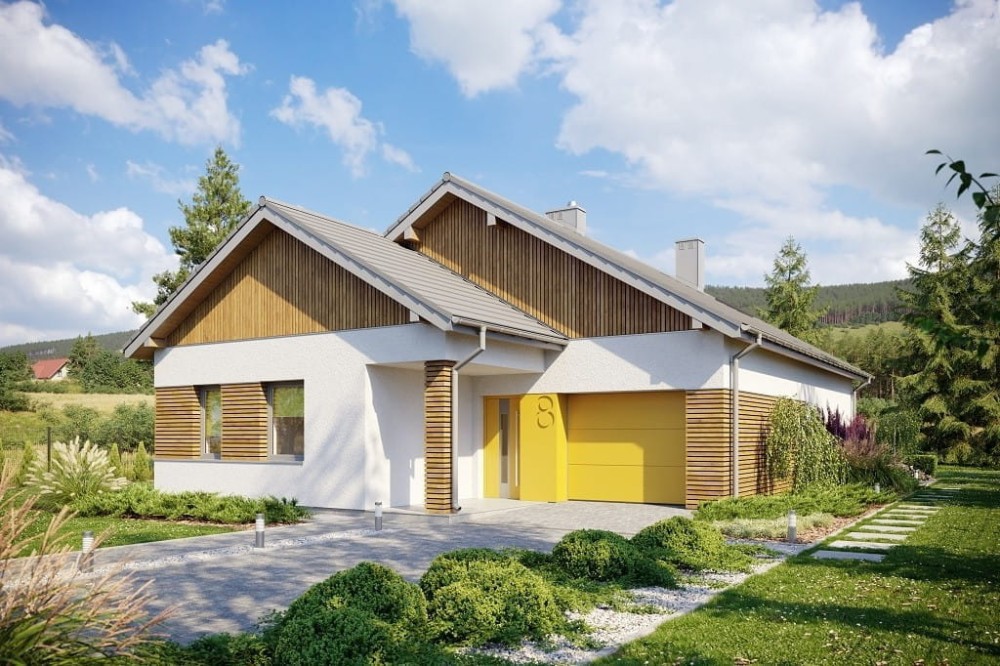 Projekt domu Danum 2 tech. L-6708 tech.,parterowy, niepodpiwniczony, z garażem jednostanowiskowym-kolorystyka wersja 4