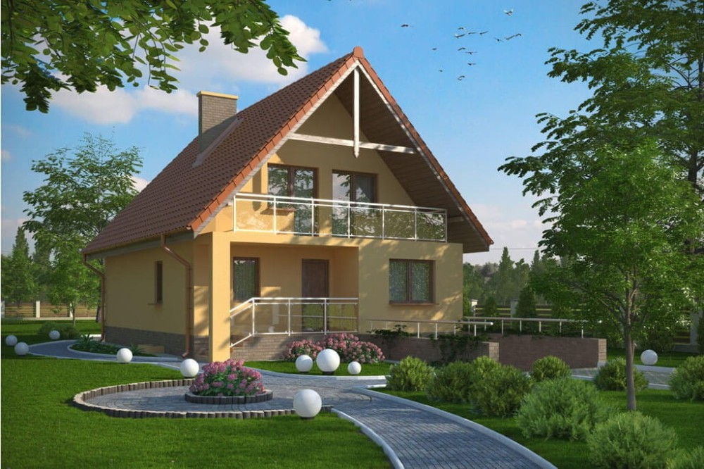 Projekt domu Sandomierz L-6273, parterowy z garażem, z poddaszem mieszkalnym, częściowo podpiwniczony-kolorystyka wersja 2
