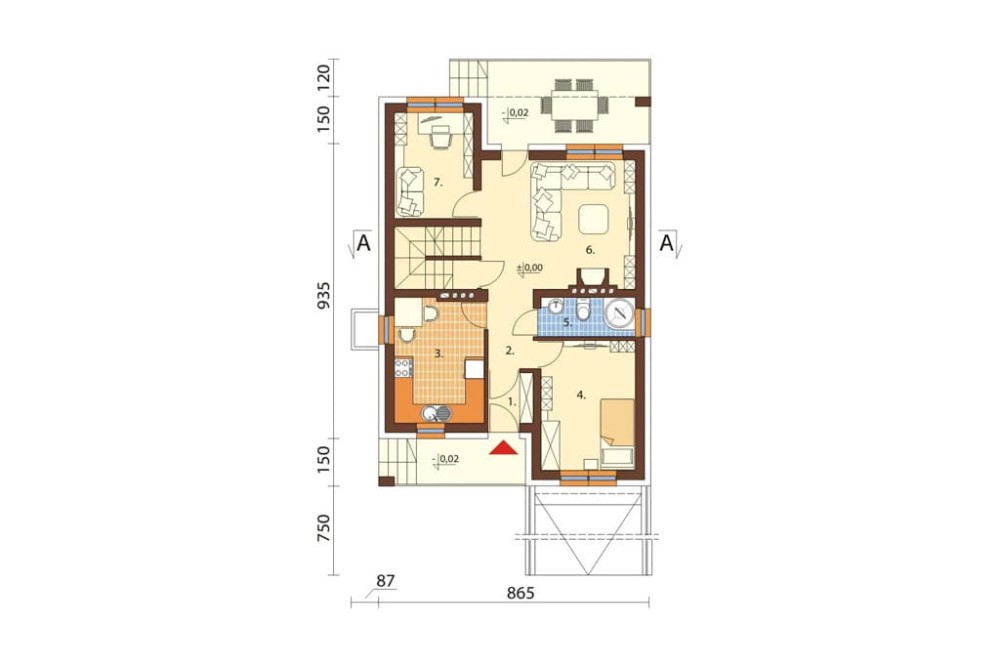 Projekt domu Sandomierz L-6273, parterowy z garażem, z poddaszem mieszkalnym, częściowo podpiwniczony- rzut parteru