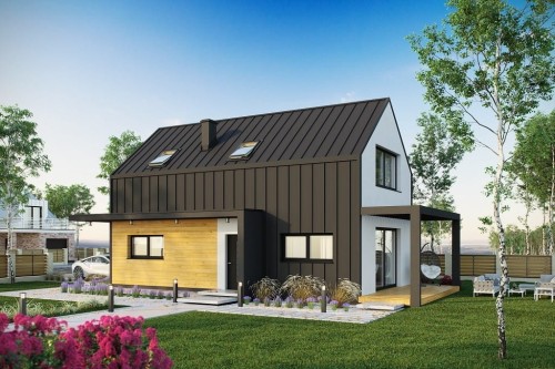 Projekt domu Inovia 2 L-6707, parterowy z poddaszem użytkowym, z garażem jednostanowiskowym, niepodpiwniczony - wizualizacja elewacji