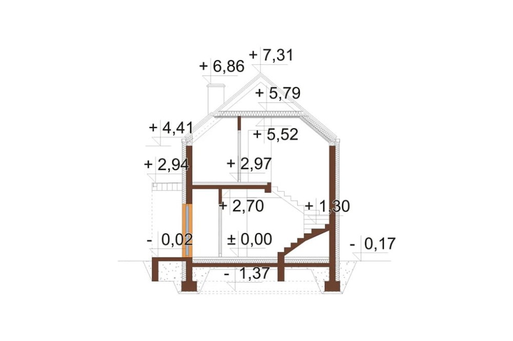 Projekt domu Inovia 2 L-6707, parterowy z poddaszem użytkowym, z garażem jednostanowiskowym, niepodpiwniczony - przekrój A-A