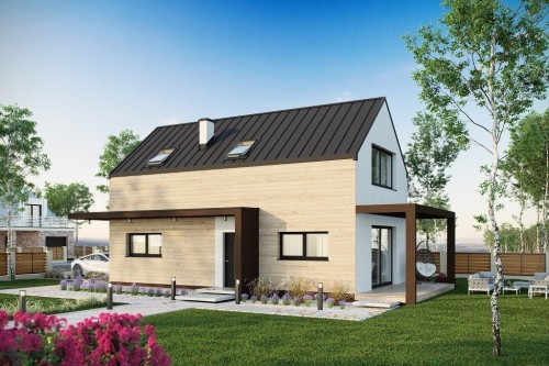 Projekt domu Inovia 2 L-6707, parterowy z poddaszem użytkowym, z garażem jednostanowiskowym, niepodpiwniczony - wizualizacja elewacji