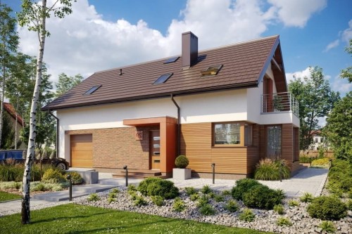 Projekt domu Fortegilla 2 L-6529, parterowy z poddaszem użytkowym, z garażem, niepodpiwniczony -wizualizacja elewacji ogrodowej