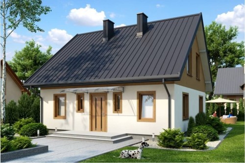 Projekt domu Żarnowiec 2 L-6519, parterowy z poddaszem mieszkalnym, bez garażu, niepodpiwniczony-kolorystyka wersja 2