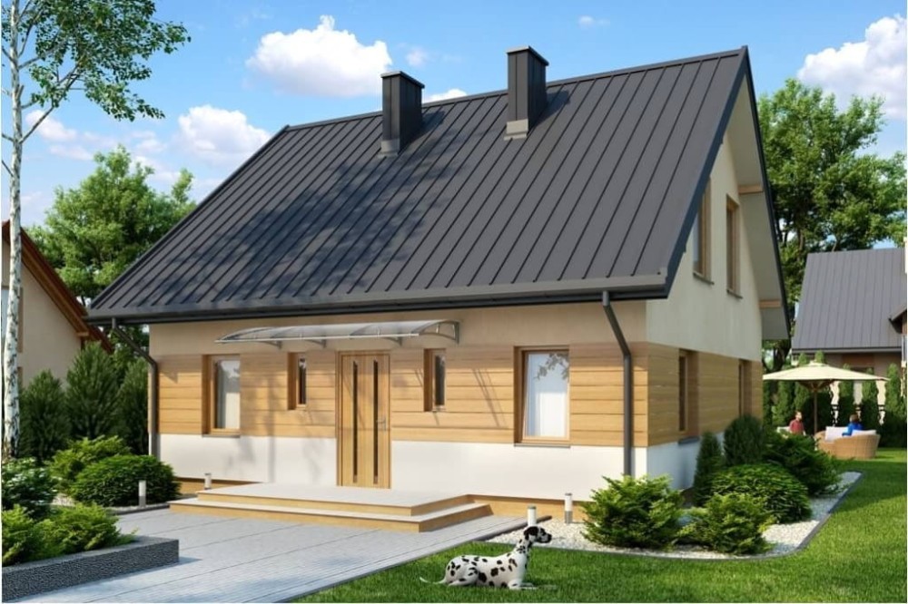 Projekt domu Żarnowiec 2 L-6519, parterowy z poddaszem mieszkalnym, bez garażu, niepodpiwniczony-kolorystyka wersja 3