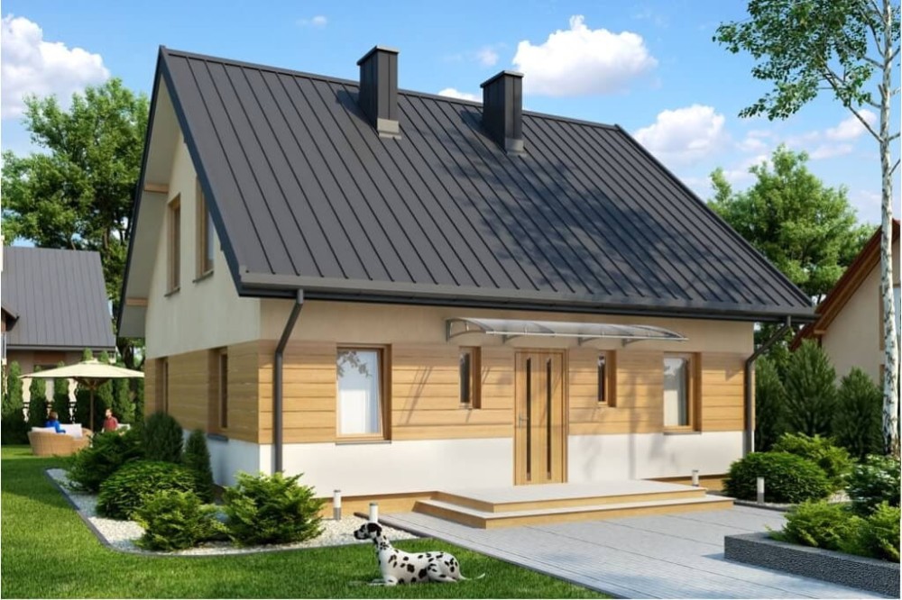 Projekt domu Żarnowiec tech. DM-6519 tech., parterowy z poddaszem mieszkalnym, bez garażu, niepodpiwniczony-kolorystyka wersja 3