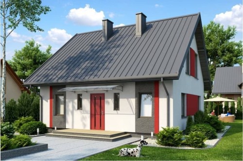 Projekt domu Żarnowiec 2 tech. L-6519 tech., parterowy z poddaszem mieszkalnym, bez garażu, niepodpiwniczony-kolorystyka wersja 1