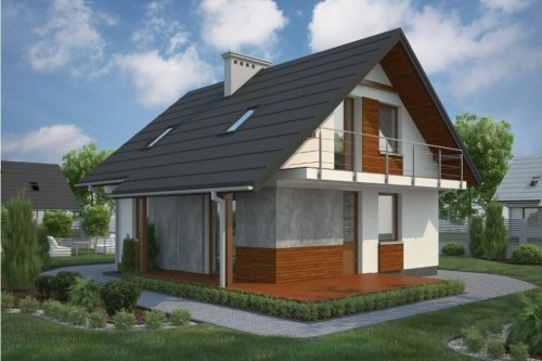 Projekt domu Prądnik E 2 L-6143 E 2, Budynek parterowy z poddaszem użytkowym, z pełnym podpiwniczeniem, bez garażu-kolorystyka wersja 1