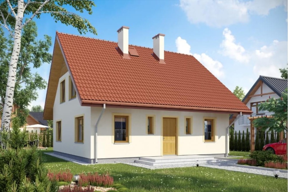 Projekt domu Szreniawa N tech. DM-6154 N tech., parterowy z poddaszem mieszkalnym bez podpiwniczenia-kolorystyka wersja 2