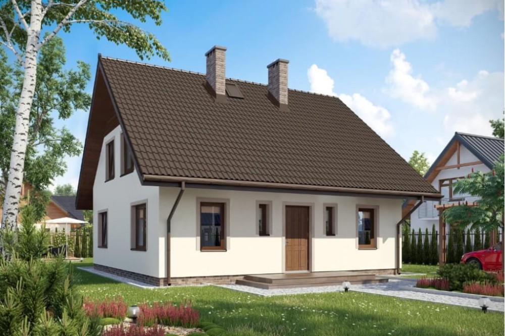 Projekt domu Szreniawa N tech. DM-6154 N tech., parterowy z poddaszem mieszkalnym bez podpiwniczenia-kolorystyka wersja 4