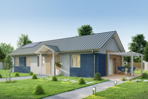 Projekt domu Almus DM-6743, parterowy, niepodpiwniczony, bez garażu - wizualizacja elewacji