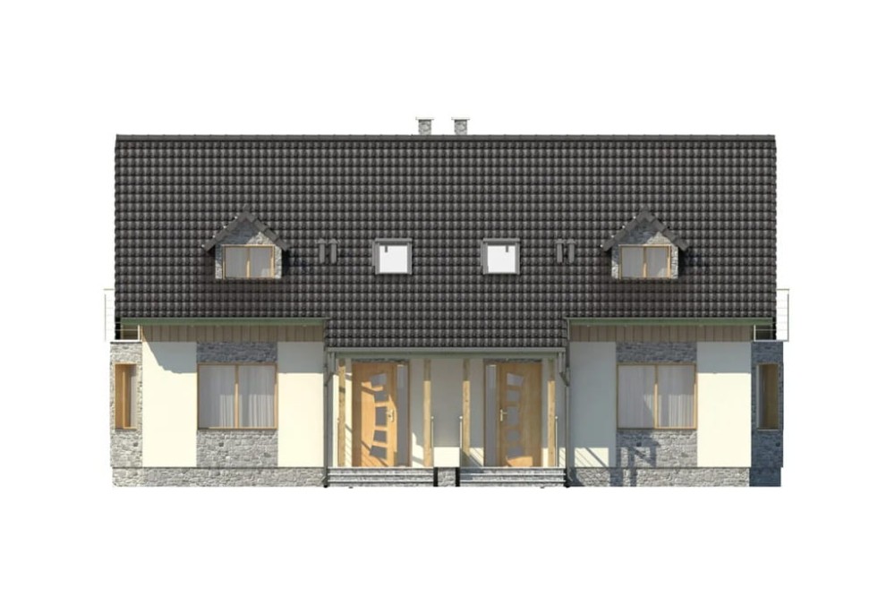 Projekt domu Sarnaki DM-6095, parterowy w zabudowie bliźniaczej z poddaszem mieszkalnym, bez podpiwniczenia  - elewacja frontowa