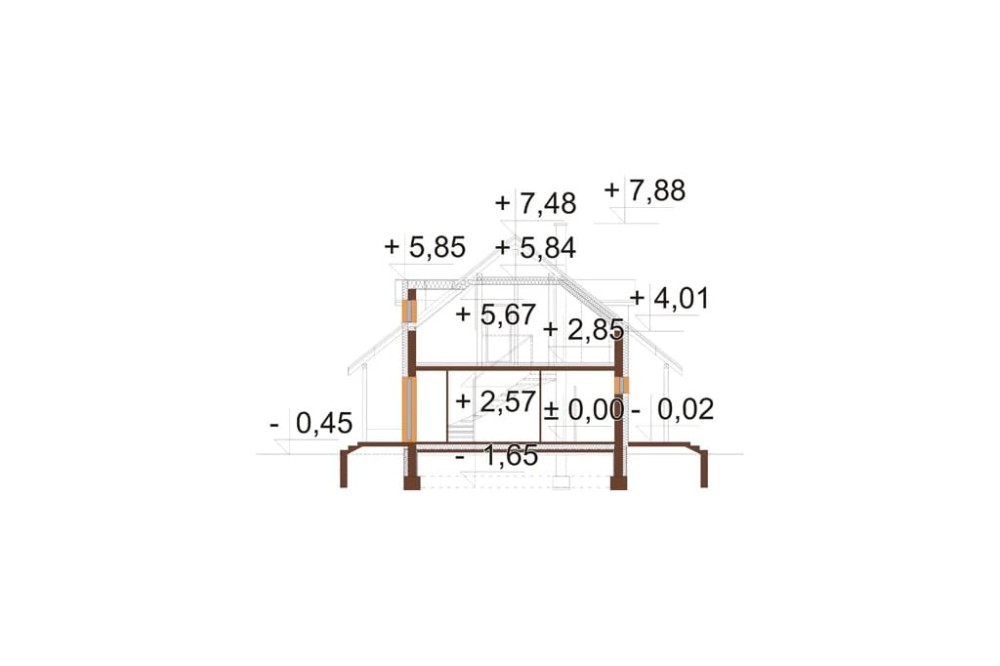 Projekt domu Sarnaki DM-6095, parterowy, parterowy w zabudowie bliźniaczej z poddaszem mieszkalnym, bez podpiwniczenia  - przekrój A-A