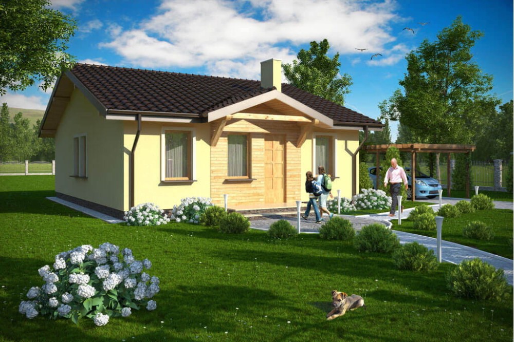 Projekt domu Topolany tech. DM-6309 tech., parterowy, niepodpiwniczony, bez garażu-kolorystyka wersja 1