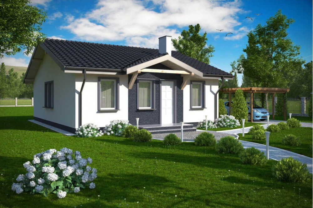 Projekt domu Topolany tech. DM-6309 tech., parterowy, niepodpiwniczony, bez garażu-kolorystyka wersja 4