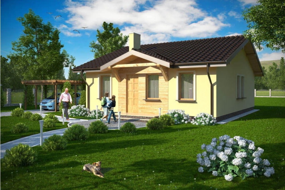 Projekt domu Świerczów tech. L-6309 tech., parterowy, niepodpiwniczony, bez garażu-kolorystyka wersja 1