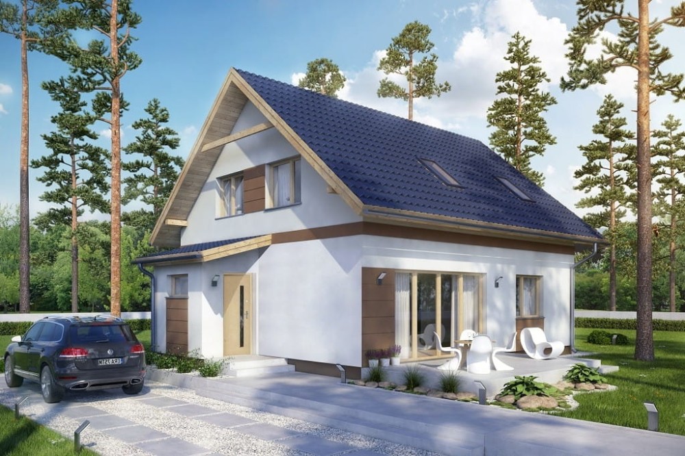 Projekt domu Krplikowice N2 tech. L-6592 N2 tech., parterowy z poddaszem użytkowym, jednorodzinny, tradycyjny, bez garażu, bez podpiwniczenia-kolorystyka wersja 4