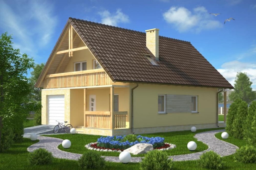 Projekt domu Roztoka tech. DM-6055 tech., parterowy z garażem, z poddaszem mieszkalnym, bez podpiwniczenia-kolorystyka wersja 2