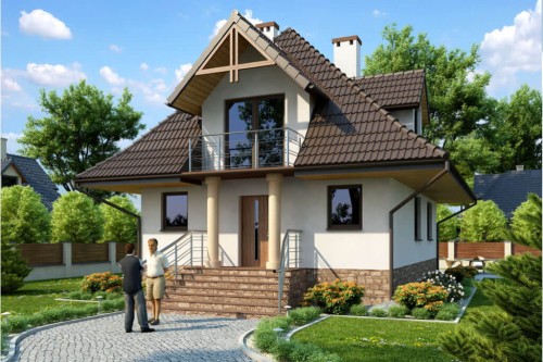 Projekt domu Solina tech. DM-6339 tech., parterowy z poddaszem użytkowym, niepodpiwniczony i bez garażu-kolorystyka wersja 2
