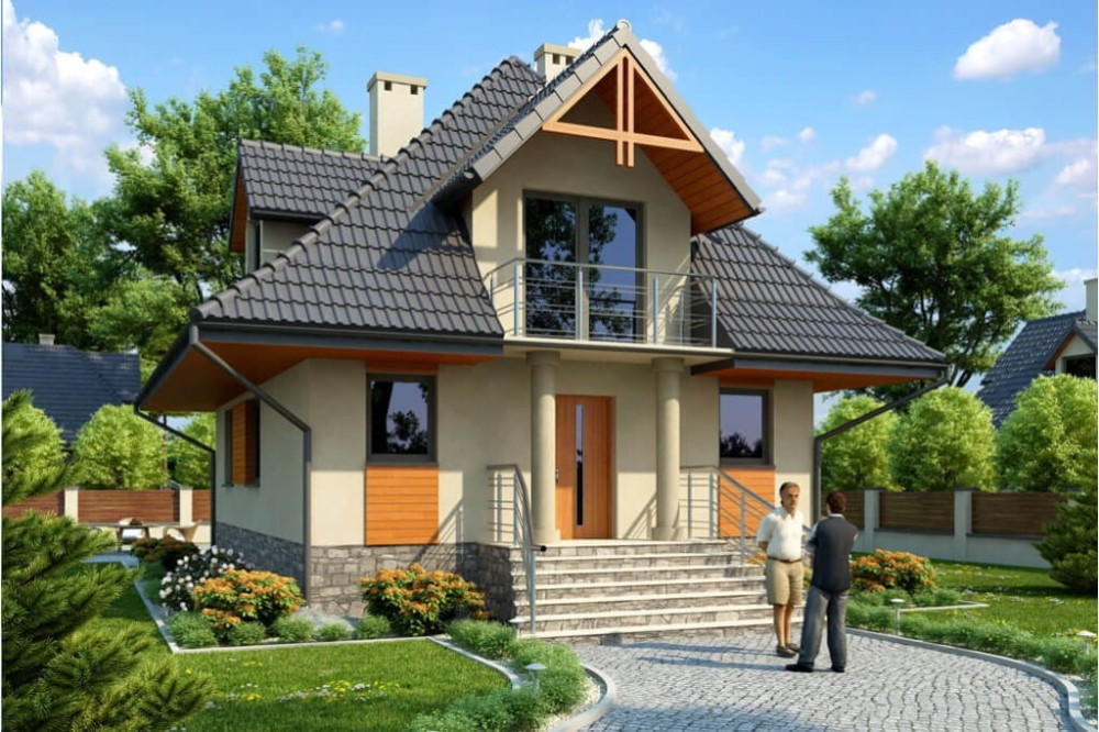Projekt domu Solina 2 tech. L-6339 tech., parterowy z poddaszem użytkowym, niepodpiwniczony i bez garażu - kolorystyka wersja 1
