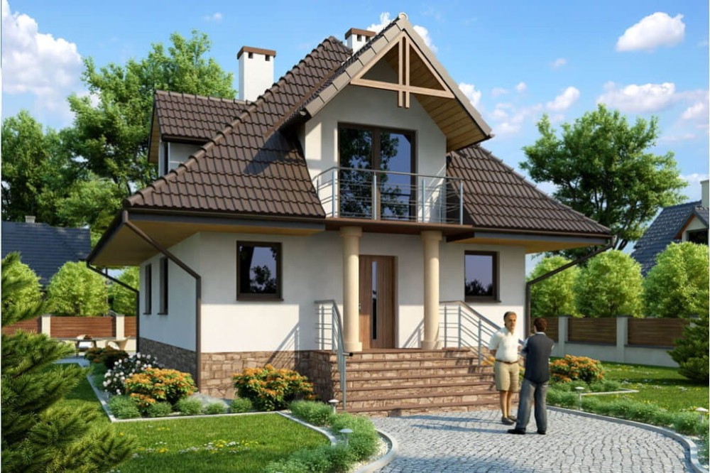 Projekt domu Solina 2 tech. L-6339 tech., parterowy z poddaszem użytkowym, niepodpiwniczony i bez garażu - kolorystyka wersja 2