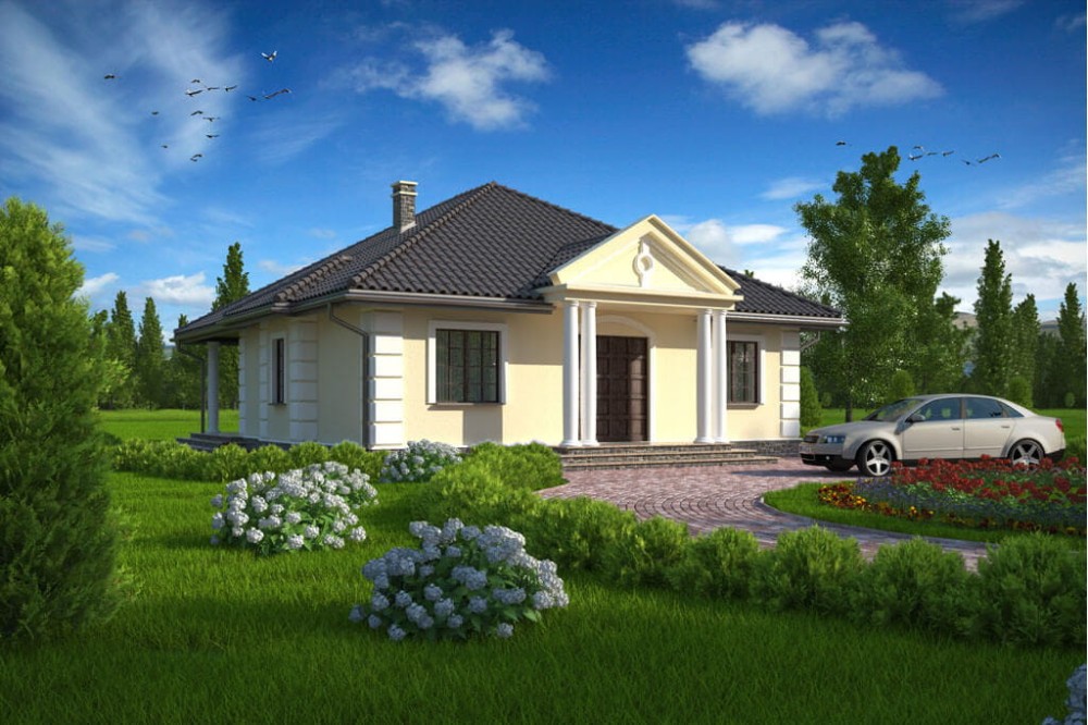 Projekt domu Jedlina  tech. DM-6209  tech., parterowy, niepodpiwniczony, bez garażu-kolorystyka wersja 2