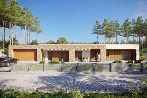 Projekt domu Limak tech. DM-6688 tech.,parterowy, jednorodzinny, nowoczesny, z garażem, bez podpiwniczenia -wizualizacja elewacji ogrodowej