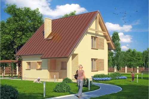 Projekt domu Rajcza tech. DM-6130 tech., parterowy z poddaszem mieszkalnym, bez podpiwniczenia-kolorystyka wersja 1