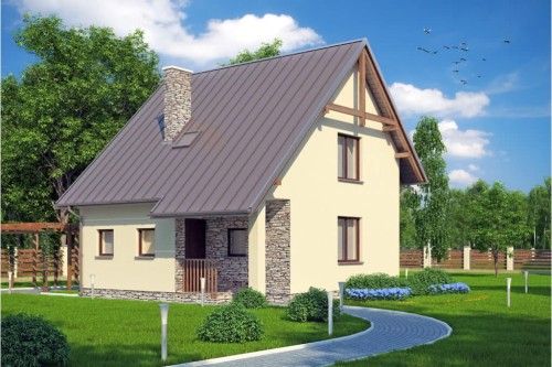 Projekt domu Rajcza tech. DM-6130 tech., parterowy z poddaszem mieszkalnym, bez podpiwniczenia-kolorystyka wersja 2