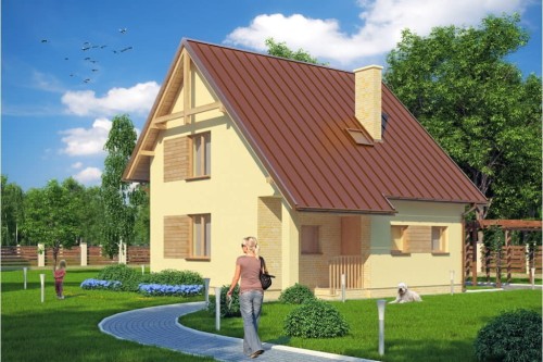 Projekt domu Jerzmanowa tech. L-6130 tech., parterowy z poddaszem mieszkalnym, bez podpiwniczenia-kolorystyka wersja 1