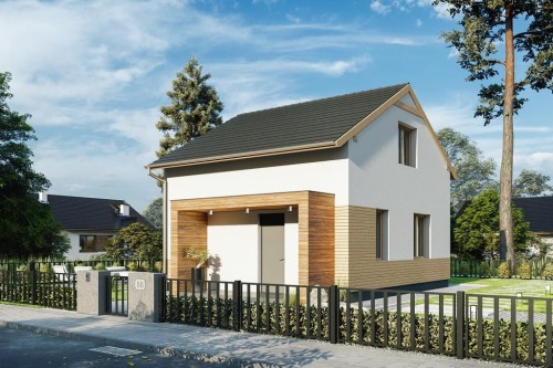 Projekt domu Glanna DM-6771, parterowy z poddaszem użytkowym, nowoczesny, bez garażu, bez podpiwniczenia - wizualizacja elewacji