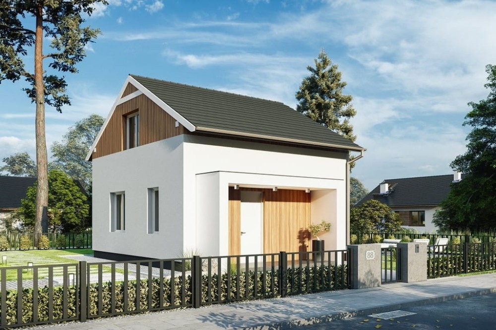 Projekt domu Glanna 2 L-6771, parterowy z poddaszem użytkowym, nowoczesny, bez garażu, bez podpiwniczenia - wizualizacja elewacji