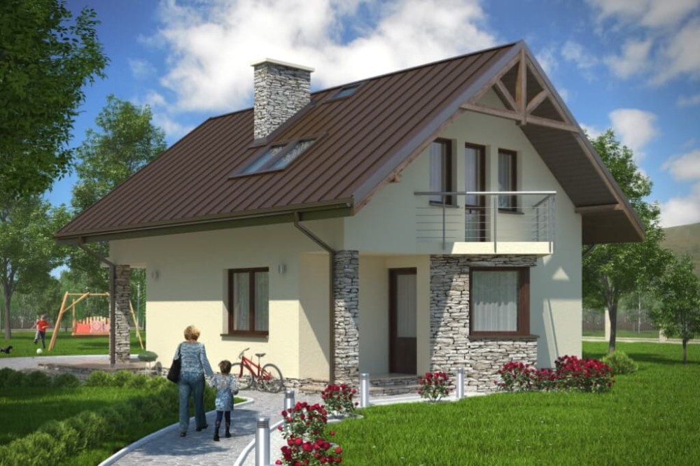 Projekt domu Piastów tech. DM-6180 tech., parterowy z poddaszem mieszkalnym, bez podpiwniczenia-kolorystyka wersja 1