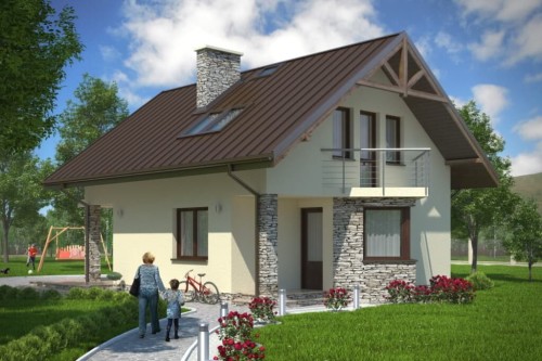 Projekt domu Piastów tech. DM-6180 tech., parterowy z poddaszem mieszkalnym, bez podpiwniczenia-kolorystyka wersja 1