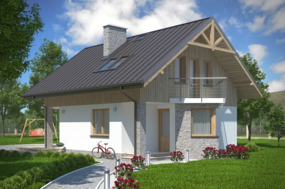 Projekt domu Piastów tech. DM-6180 tech., parterowy z poddaszem mieszkalnym, bez podpiwniczenia-kolorystyka wersja 3