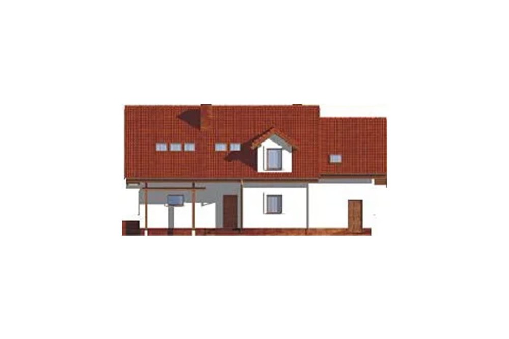 Projekt domu Bielanki DM-6177, parterowy z poddaszem mieszkalnym, częściowo podpiwniczony, z garażem z wydzieloną częścią gospodarczą - elewacja ogrodowa