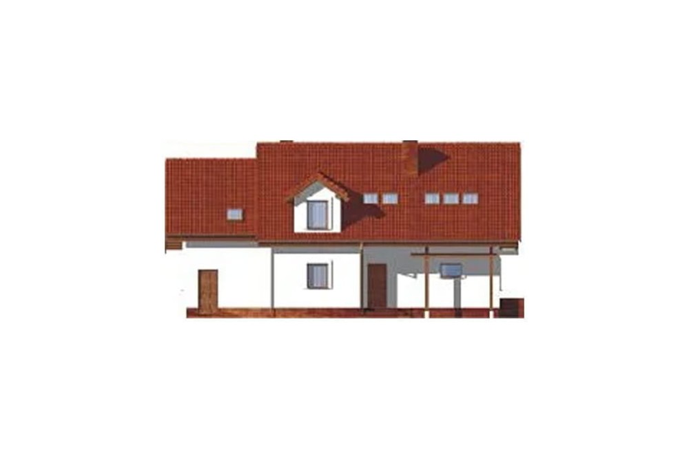 Projekt domu Radlice L-6177, parterowy z poddaszem mieszkalnym, częściowo podpiwniczony, z garażem z wydzieloną częścią gospodarczą - elewacja ogrodowa