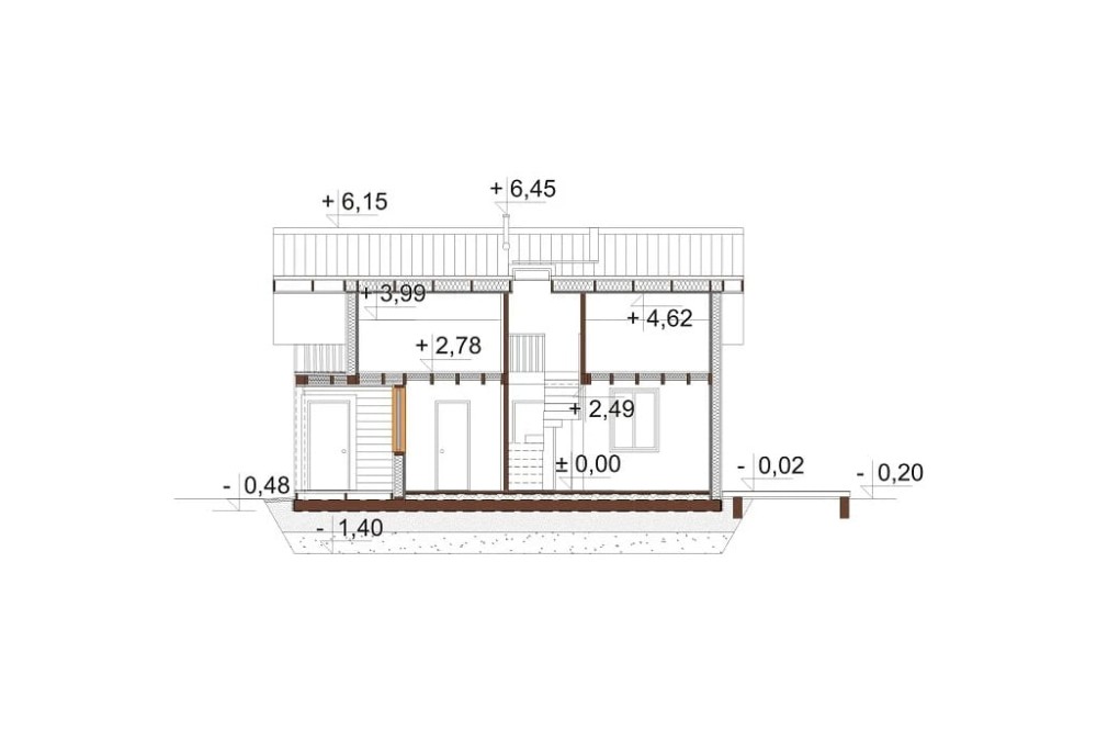 Projekt domu Gerasa 2 L-6736, parterowy z poddaszem użytkowym, podhalański, bez garażu, bez podpiwniczenia - przekrój B-B