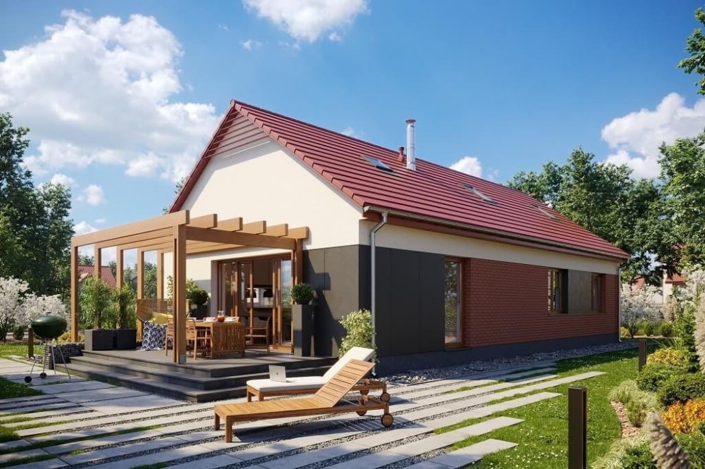 Projekt domu Iryzyna DM-6645, parterowy, z poddaszem użytkowym, bez garażu, bez podpiwniczenia - wizualizacja elewacji