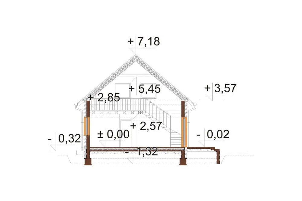 Projekt domu Orea DM-6785, parterowy z poddaszem użytkowym, bez garażu, bez podpiwniczenia - przekrój A-A