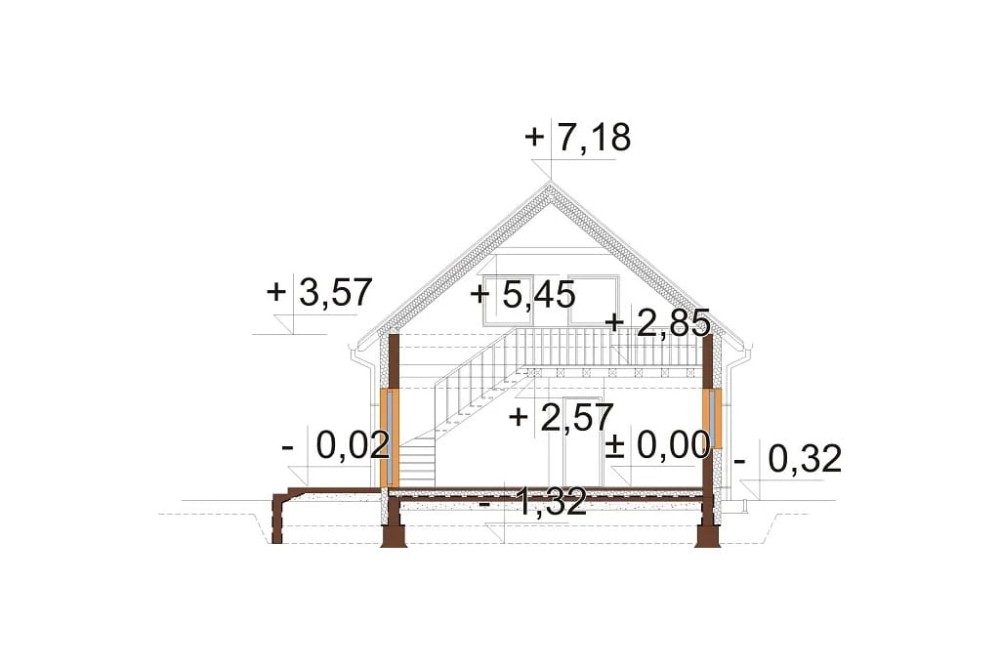 Projekt domu Orea 2 L-6785, parterowy z poddaszem użytkowym, bez garażu, bez podpiwniczenia - przekrój A-A