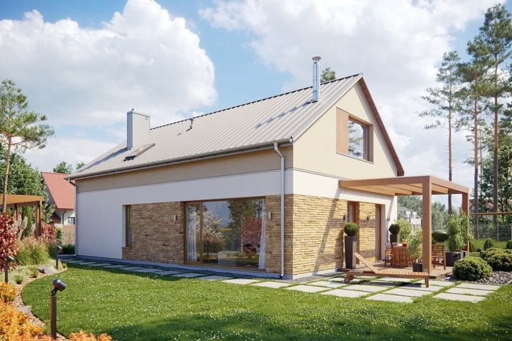 Projekt domu Ośnieża DM-6649,parterowy z antresolą, jednorodzinny, bez garażu, bez podpiwniczenia-kolorystyka wersja 3