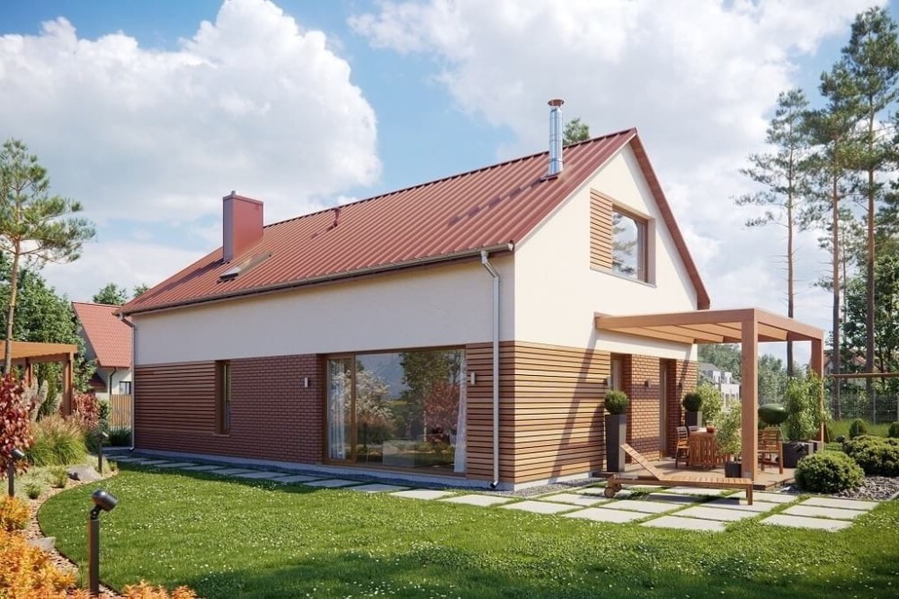 Projekt domu Ośnieża DM-6649,parterowy z antresolą, jednorodzinny, bez garażu, bez podpiwniczenia-kolorystyka wersja 4