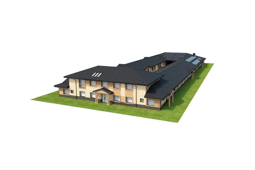 Projekt domu opieki dla osób starszych LK-80, parterowy z piętrem na części budynku, niepodpiwniczony - model