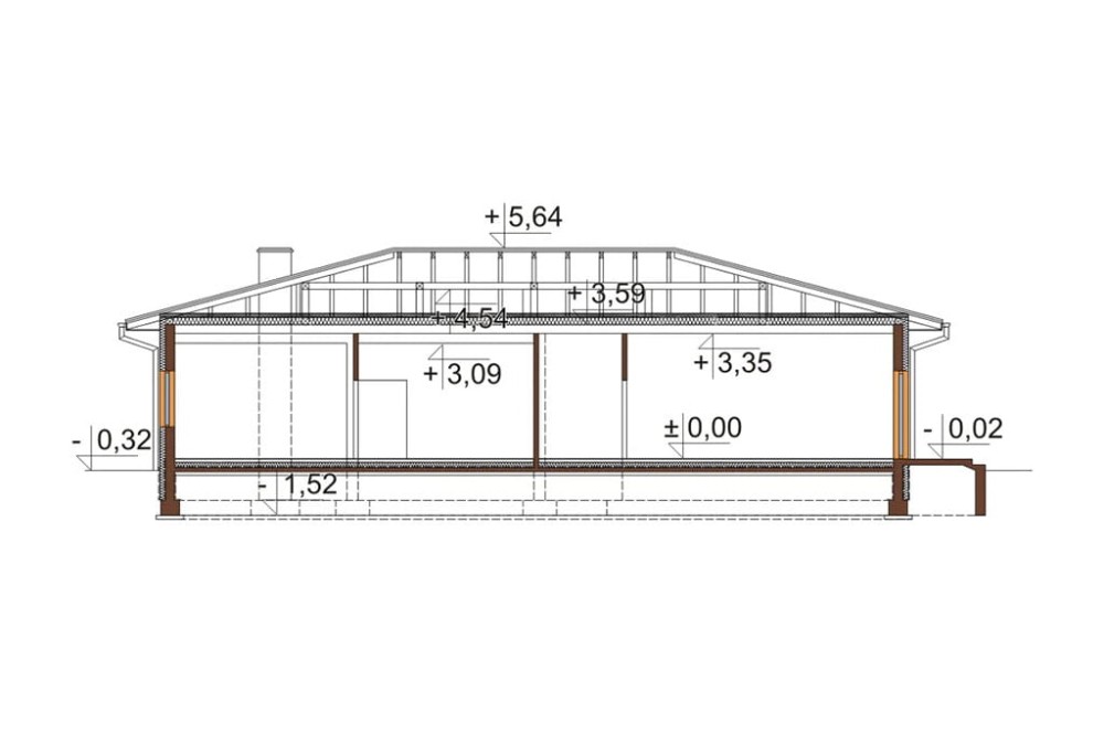 Projekt przedszkola K-102, parterowy, niepodpiwniczony- przekrój A-A
