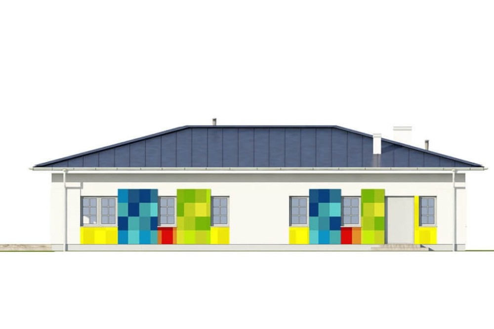 Projekt przedszkola LK-102, parterowy, niepodpiwniczony - elewacja ogrodowa