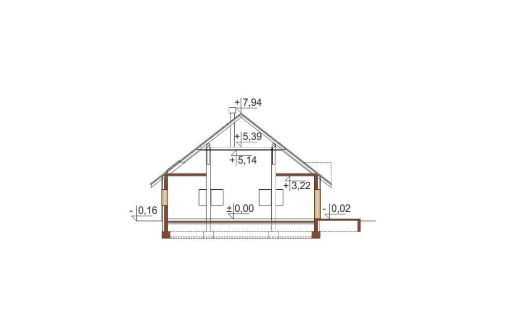 Projekt restauracji K-01, parterowy, niepodpiwniczony - przekrój B-B